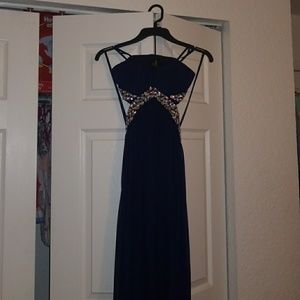 Long Navy Blue dress with Rhinestones